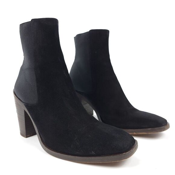 RAG & BONE Axel Black Suede Leather Block Heeled Western Chelsea Boots Minimal - Picture 1 of 9